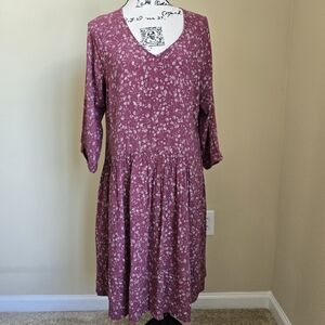 Garnet Hill Dress Womens 12 Burgundy Drop Waist 3/4 Sleeve